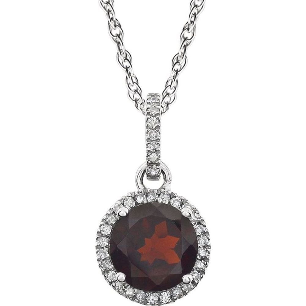 14k White Gold Mozambique Garnet & 1/10 CTW Diamond Necklace, 18 Inch
